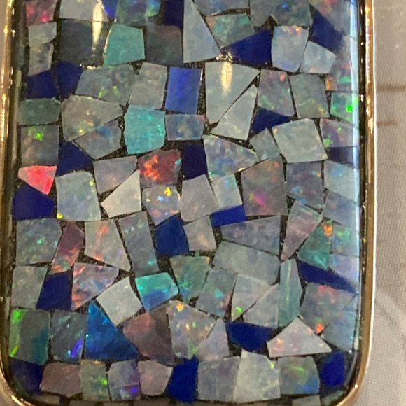 Reversible sterling silver pendant.mosaic lapis/opal. - Picture 4 of 12